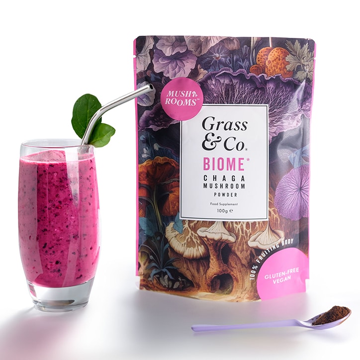 Grass & Co. BIOME Chaga Mushrooms Powder with Turmeric + Ginger 100g image 3